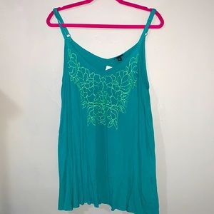 Turquoise and Lime Embroidered Tank
